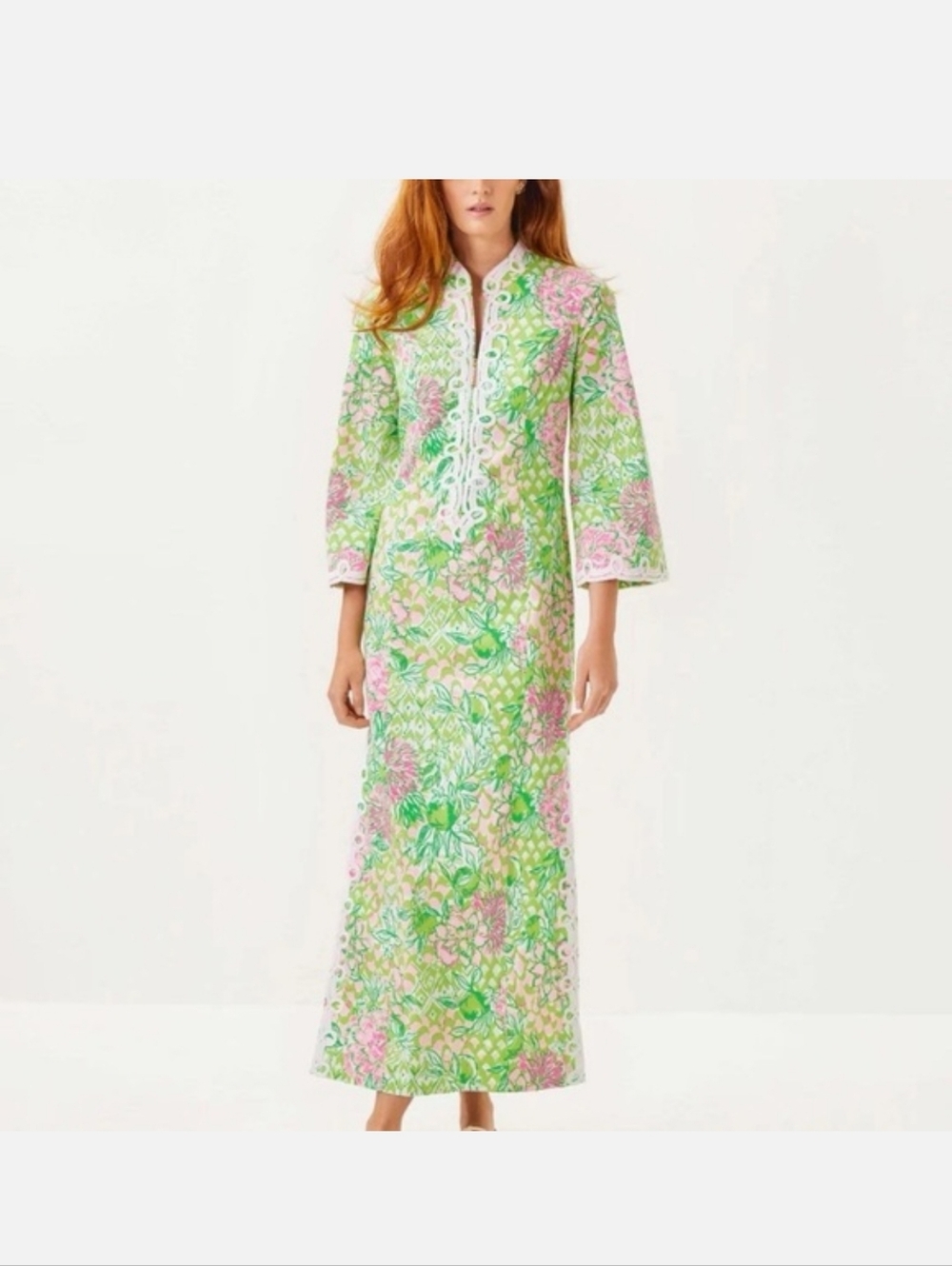 Lilly Pulitzer Green & Pink Floral Tunic Maxi Dress